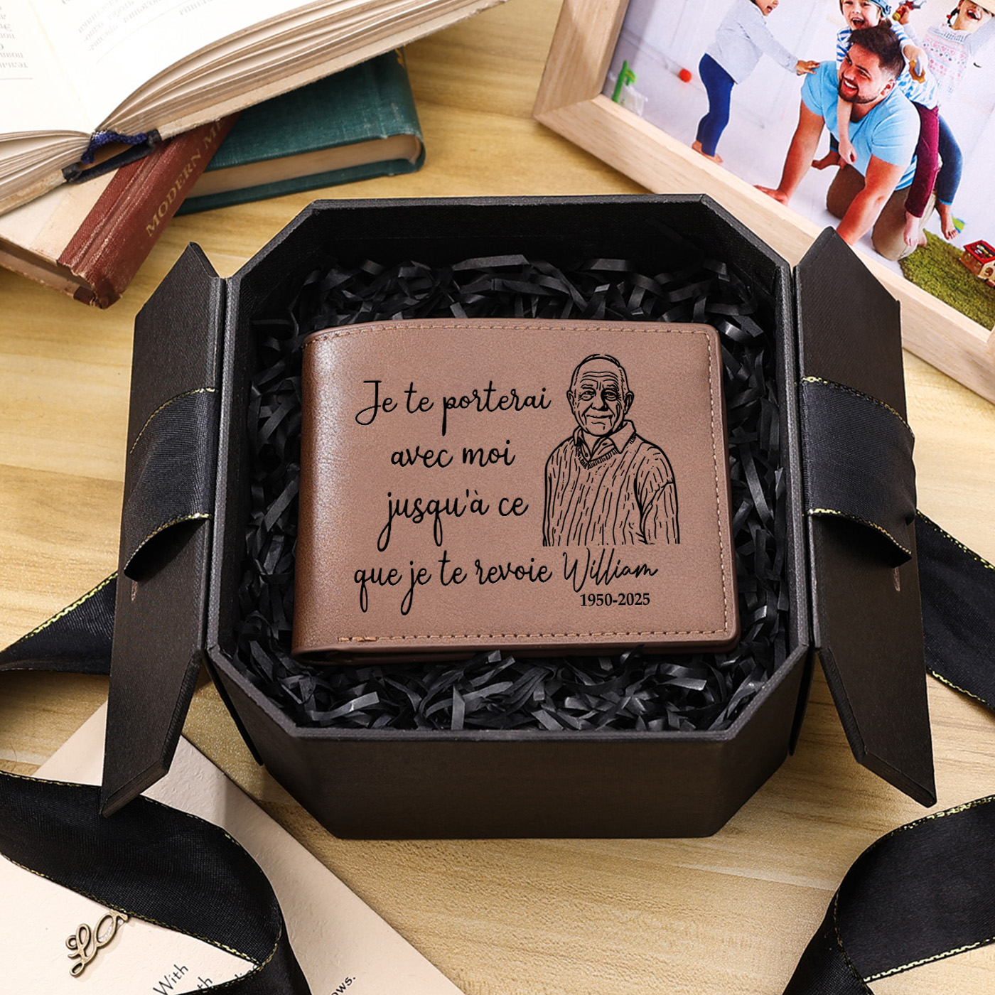 Portefeuille Commémoratif Personnalisé en cuir PU avec Prénom Photo et Date | Jessemade
