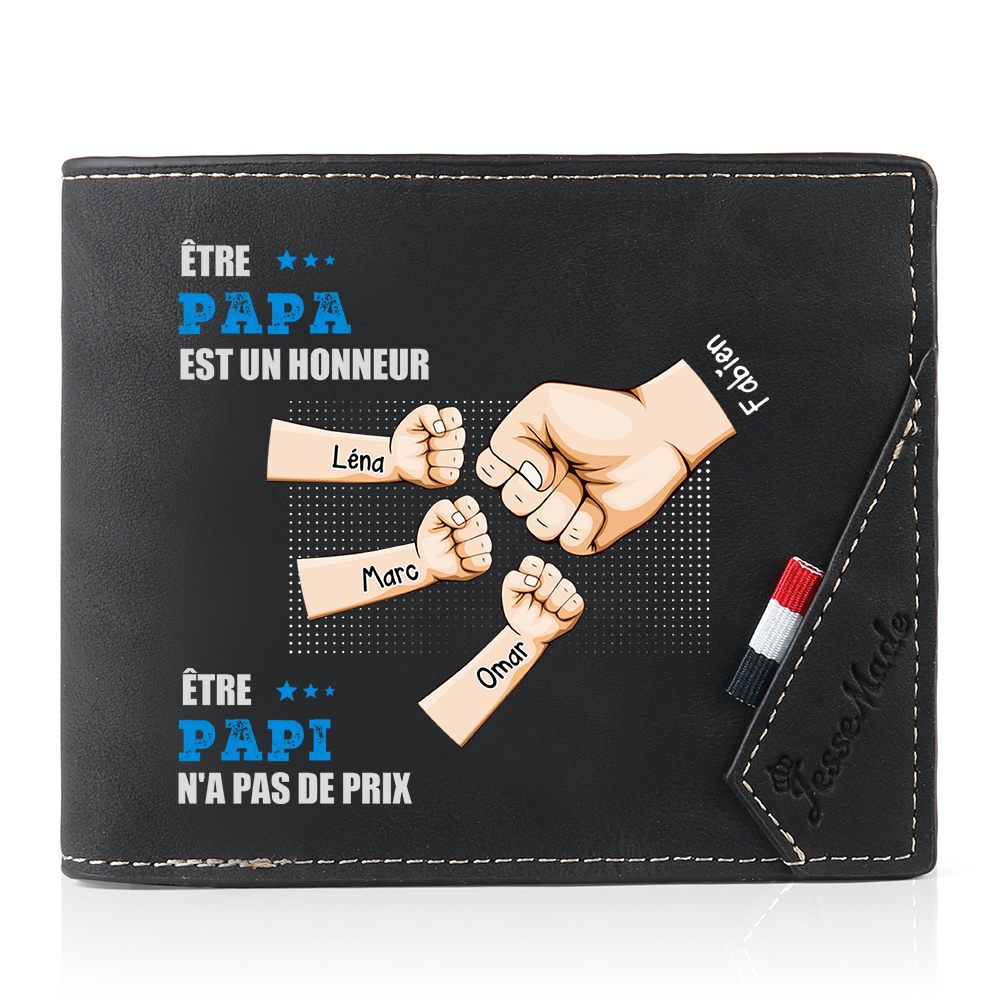 Portefeuille Noir Personnalisable Poings pour Papa/Papi