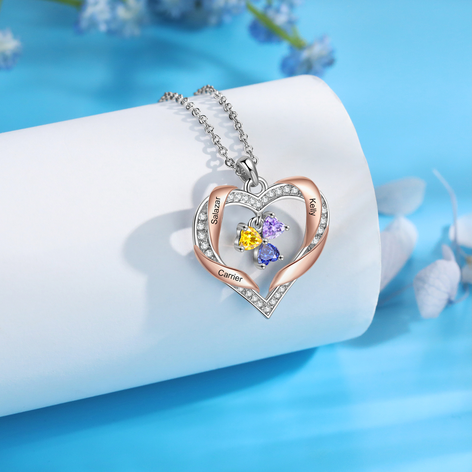 Collier Cœur Bicolore Personnalisé avec Pierre de Naissance