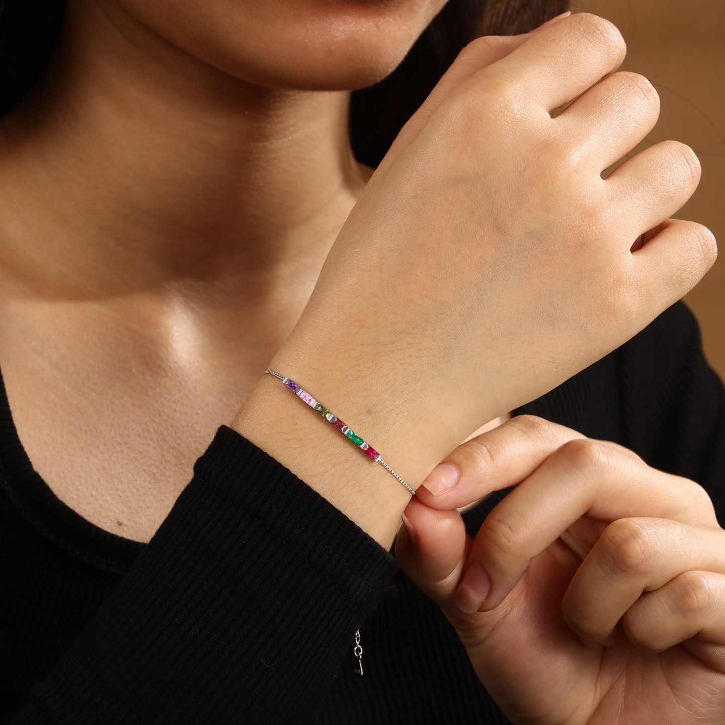 Bracelet personnalisé en argent 925 avec 1 à 6 pierres de naissance – Bracelet minimaliste pour Femme