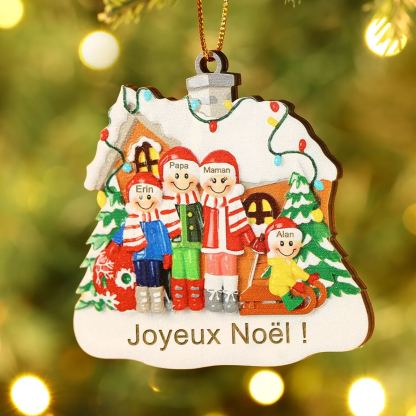Ornements en bois Sapin Noël 4 Prénoms Personnalisés avec Texte Ornement Maison et Sapin en Bois pour Famille | Jessemade