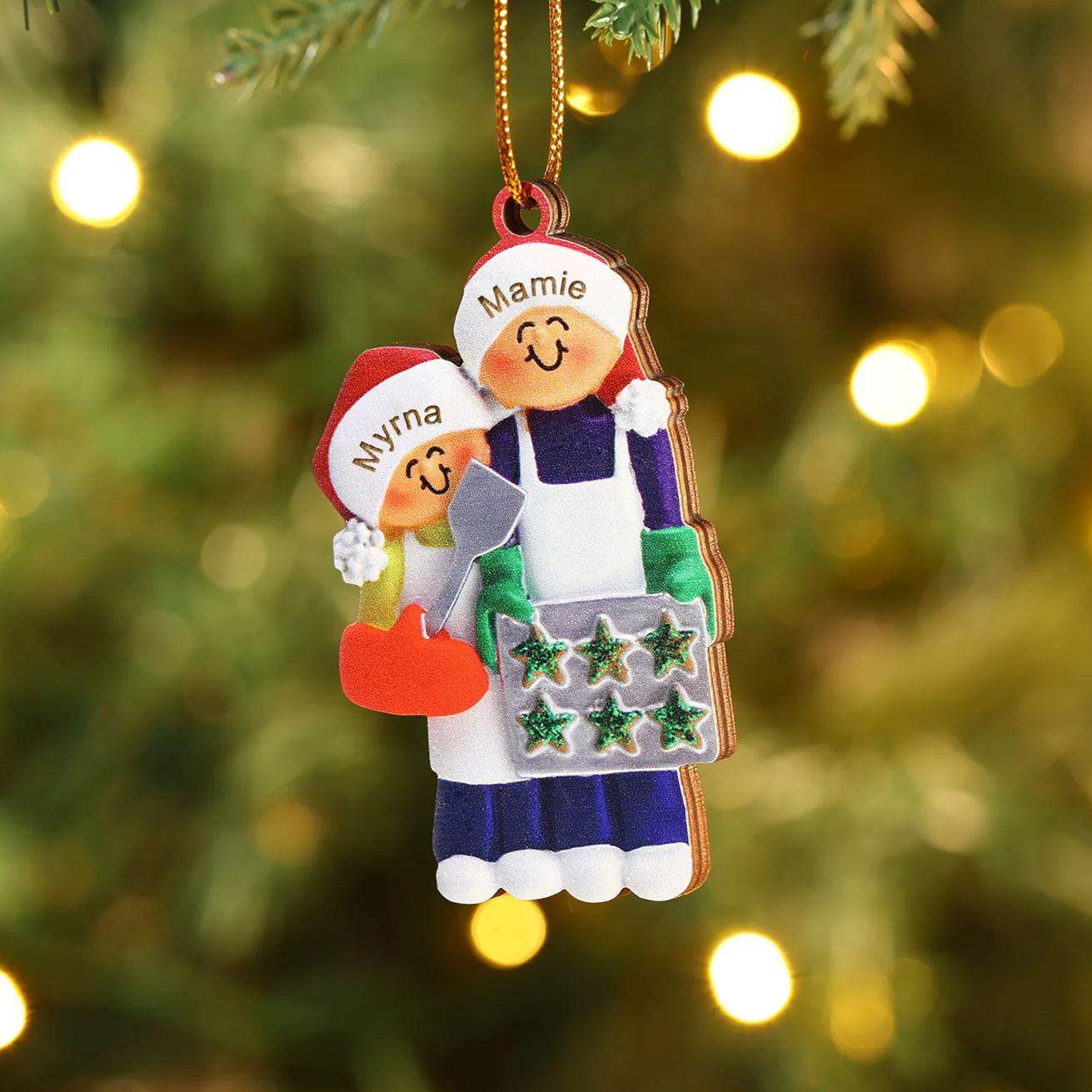 À Mamie-Ornements en bois Sapin Noël 2 Prénoms Personnalisés avec Texte Ornement Maison et Sapin en Bois pour Famille | Jessemade