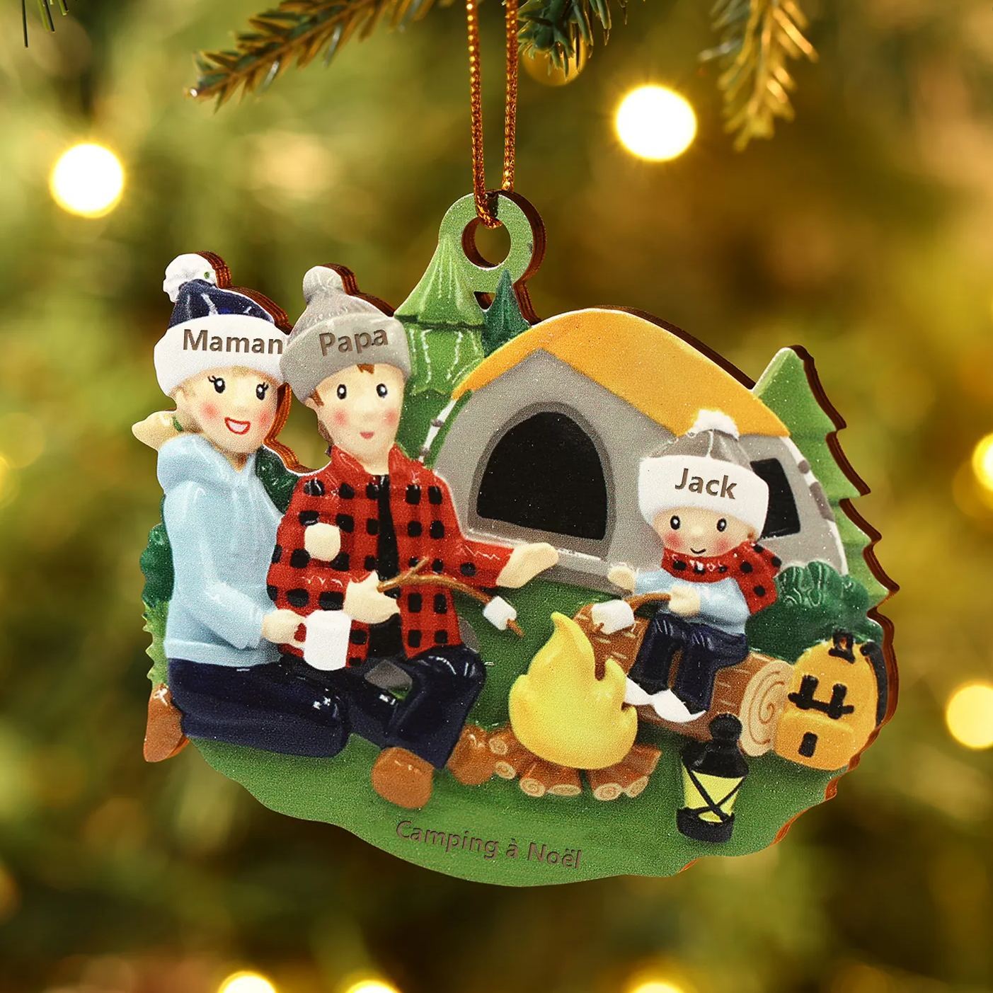 Ornements en bois Sapin Noël 3 Prénoms Personnalisés avec Texte Ornement Maison et Sapin en Bois pour Famille | Jessemade