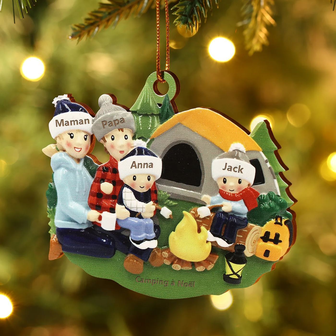 Ornements en bois Sapin Noël 4 Prénoms Personnalisés avec Texte Ornement Maison et Sapin en Bois pour Famille | Jessemade