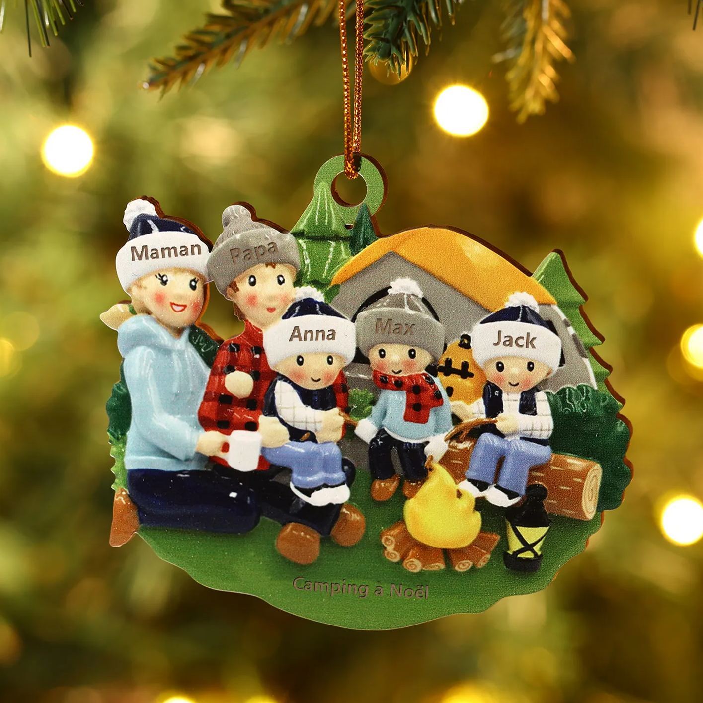 Ornements en bois Sapin Noël 5 Prénoms Personnalisés avec Texte Ornement Maison et Sapin en Bois pour Famille | Jessemade