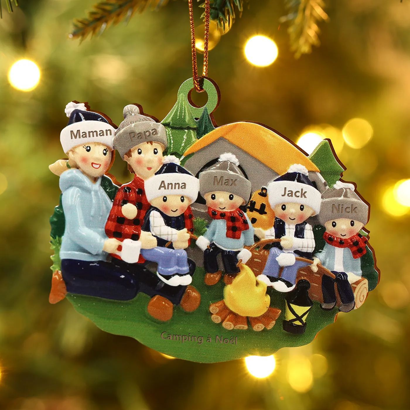 Ornements en bois Sapin Noël 6 Prénoms Personnalisés avec Texte Ornement Maison et Sapin en Bois pour Famille | Jessemade