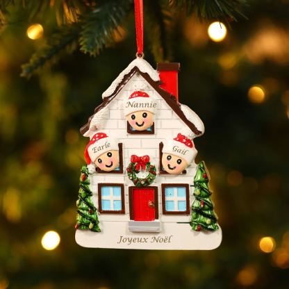 Décoration Sapin Noël en Résine maison et enfants 3 Prénoms Personnalisé avec Texte Ornement pour Famille | Jessemade