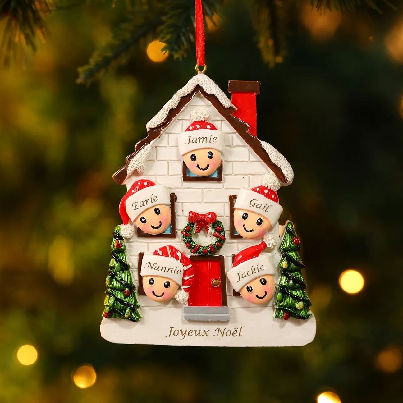 Décoration Sapin Noël en Résine maison et enfants 5 Prénoms Personnalisé avec Texte Ornement pour Famille | Jessemade