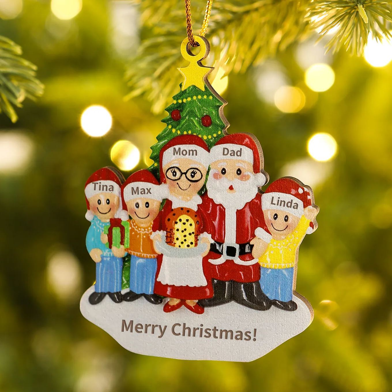 Décoration Sapin Noël en Bois Personnalisé avec 5 Prénoms et 1 Texte Ornement pour Famille | Jessemade