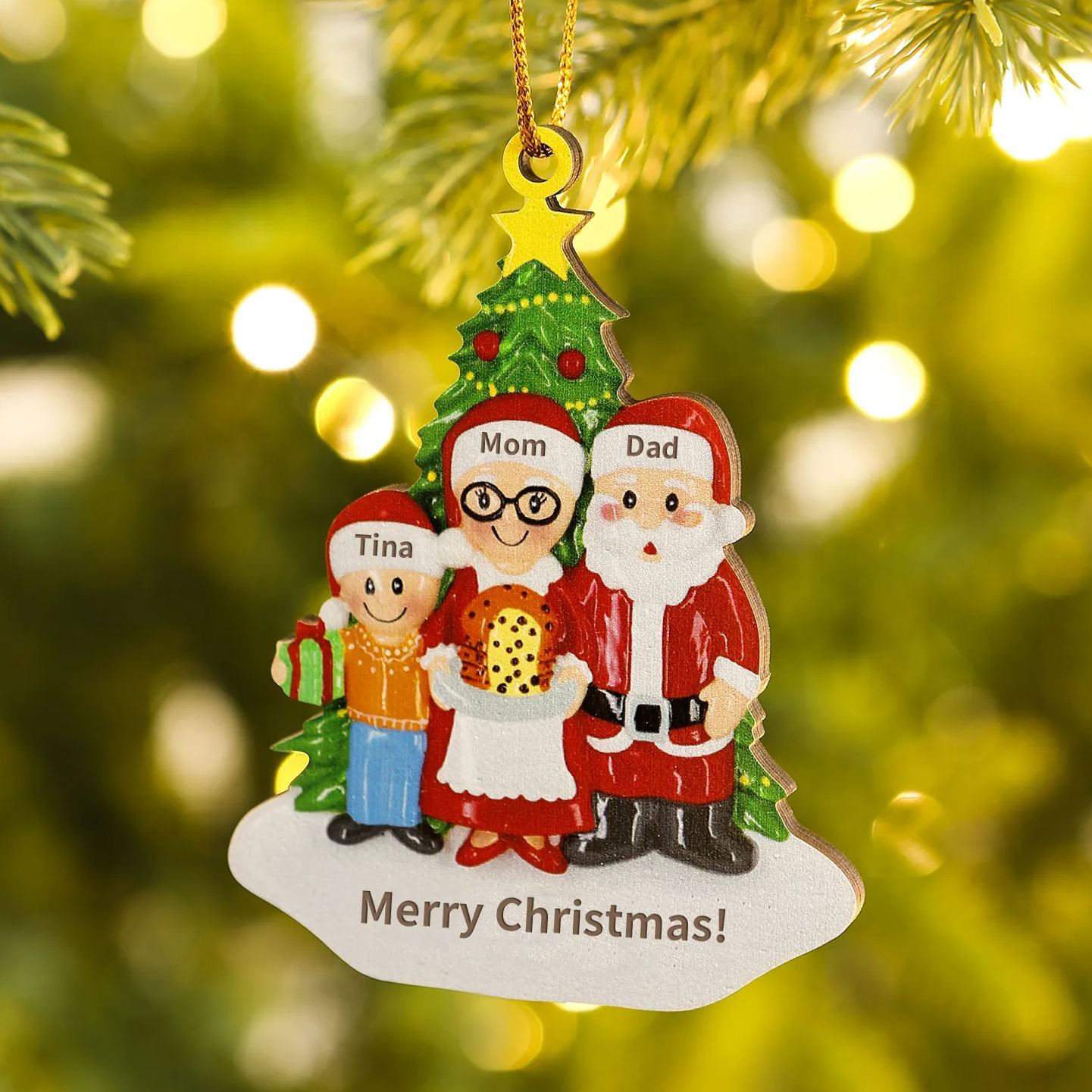 Décoration Sapin Noël en Bois Personnalisé avec 3 Prénoms et 1 Texte Ornement pour Famille | Jessemade