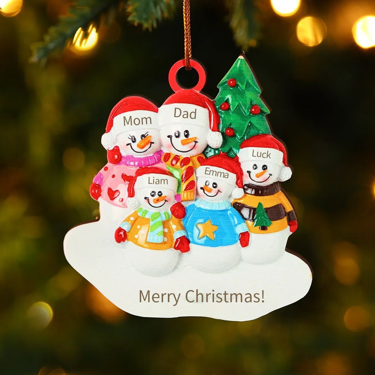 Décoration Sapin Noël Bonhomme de neige 5 Prénoms Personnalisés avec Texte Ornement en Bois pour Famille | Jessemade