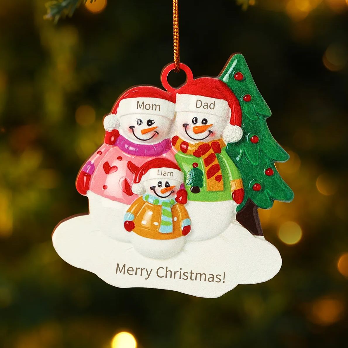 Décoration Sapin Noël Bonhomme de neige 3 Prénoms Personnalisés avec Texte Ornement en Bois pour Famille | Jessemade