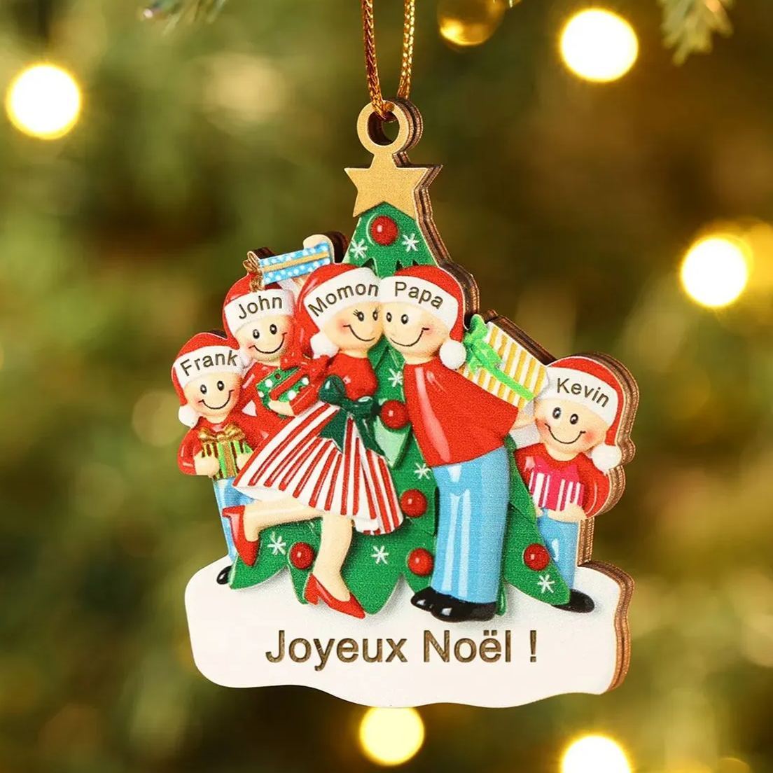 Décoration Sapin Noël 5 Prénoms Personnalisés avec Texte Ornement Sapin en Bois Cadeau pour Famille | Jessemade