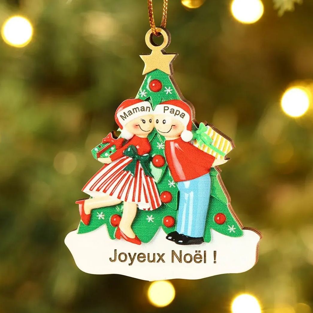 Décoration Sapin Noël 2 Prénoms Personnalisés avec Texte Ornement Sapin en Bois Cadeau pour Famille | Jessemade
