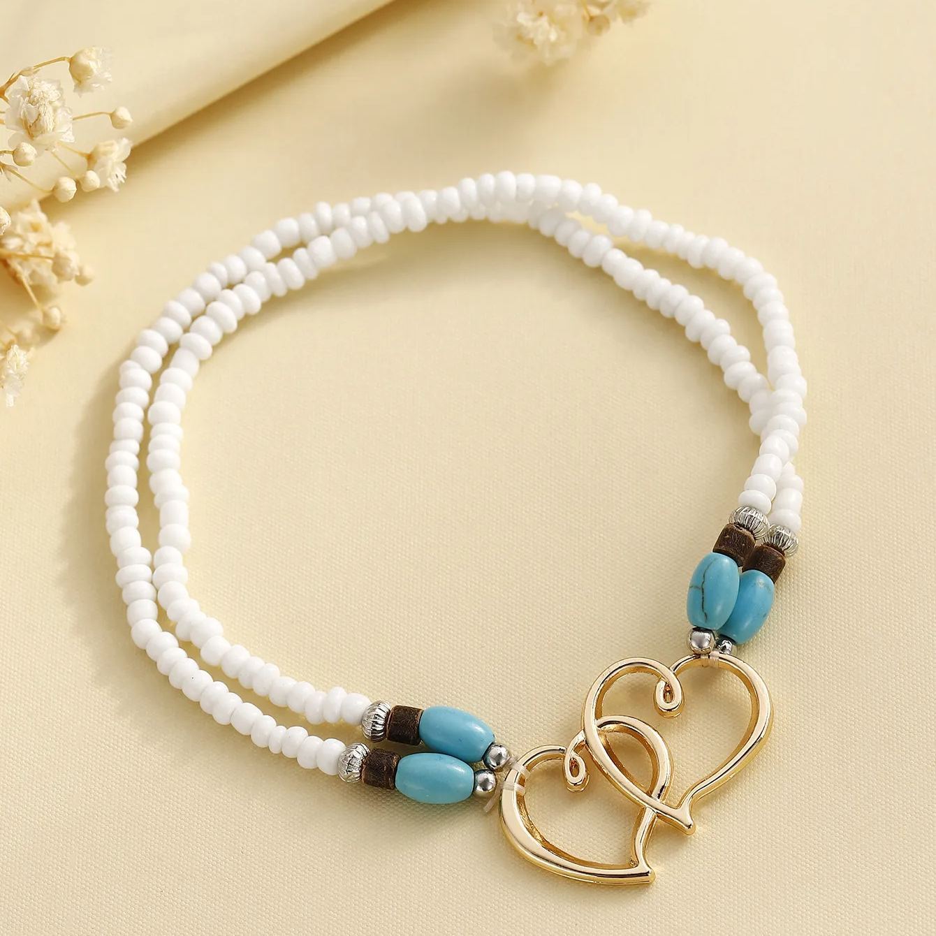 Bracelet de cheville Bohème avec Coeur et Perles pour Femmes | Jessemade