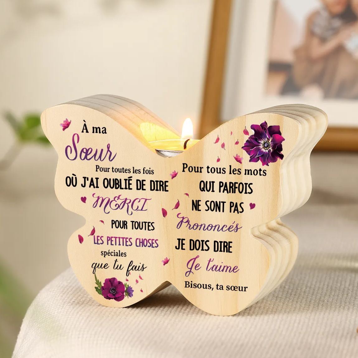À Ma Meilleure Amie Bougeoir en Bois fleurs violets Personnalisés Cadeau pour Amie Précieuse sans bougie | Jessemade