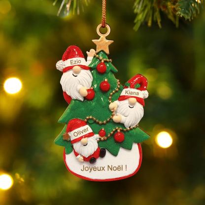 Décoration Sapin Noël en bois Gnomes et Sapin 3 Prénoms Personnalisés avec texte et date Ornement de Noël Cadeau pour famille | Jessemade