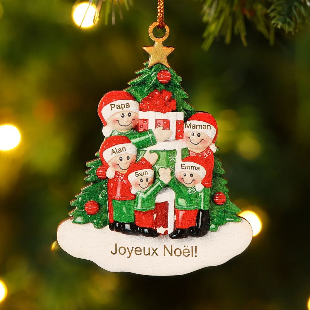 Décoration Sapin Noël en bois sapin et cadeau 5 Prénoms Personnalisés avec texte Ornement de Noël Cadeau pour famille | Jessemade