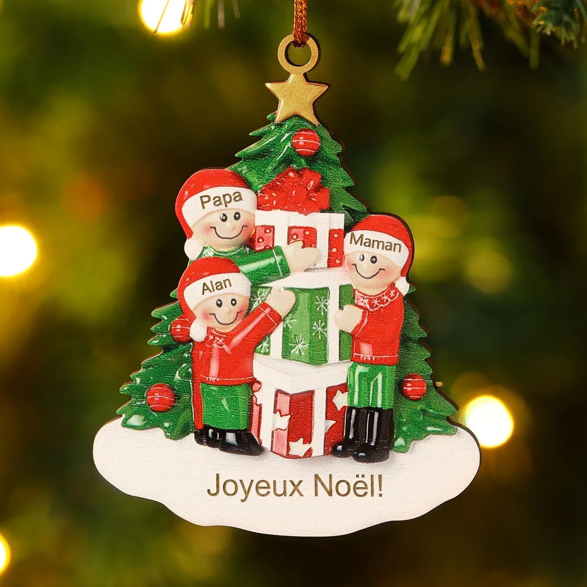 Décoration Sapin Noël en bois sapin et cadeau 3 Prénoms Personnalisés avec texte Ornement de Noël Cadeau pour famille | Jessemade