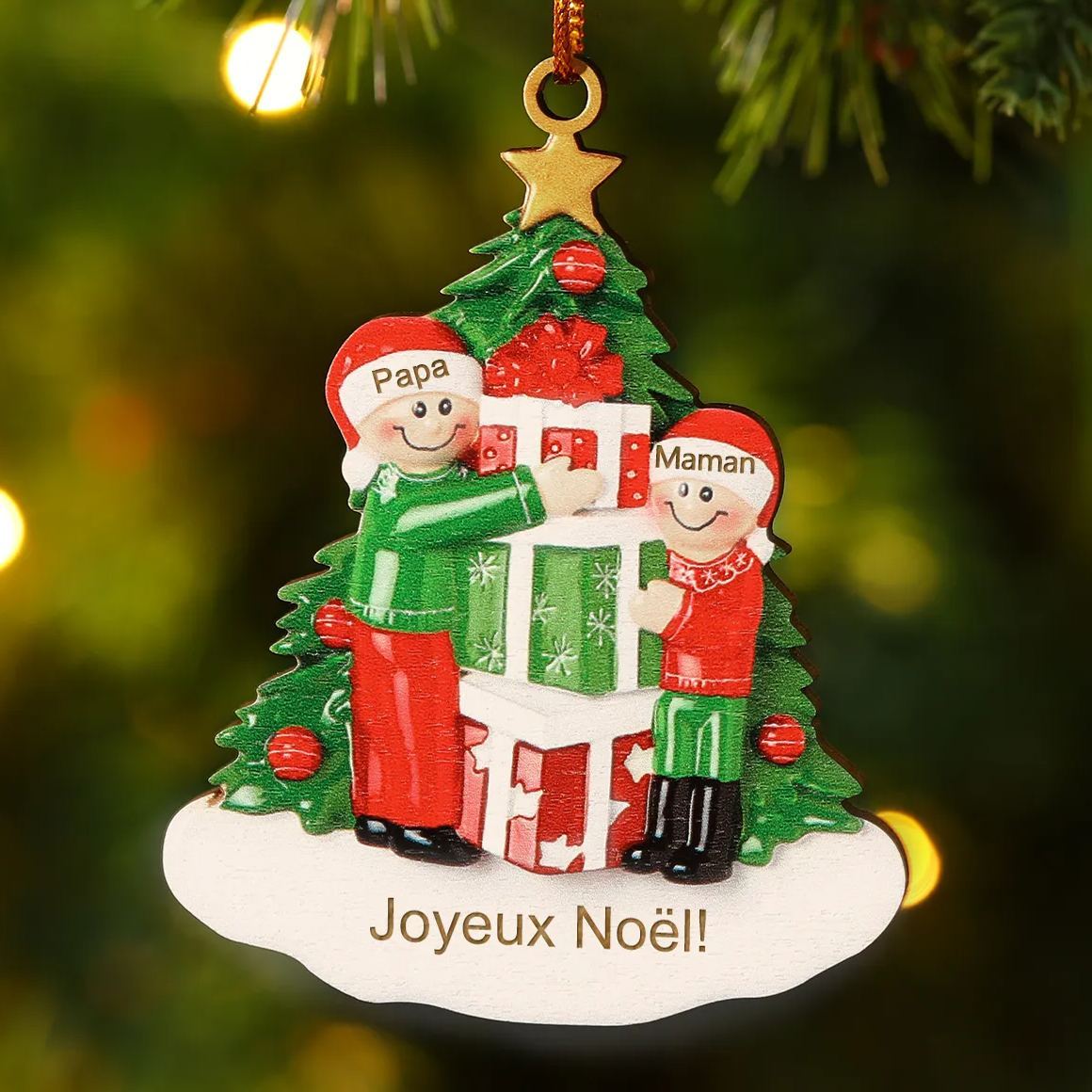 Décoration Sapin Noël en bois sapin et cadeau 2 Prénoms Personnalisés avec texte Ornement de Noël Cadeau pour famille | Jessemade