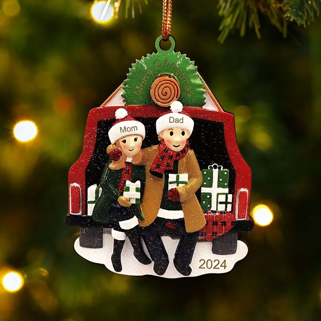 Décoration Sapin Noël en bois 2 Prénoms Personnalisés avec années Ornement de Noël Cadeau pour famille | Jessemade