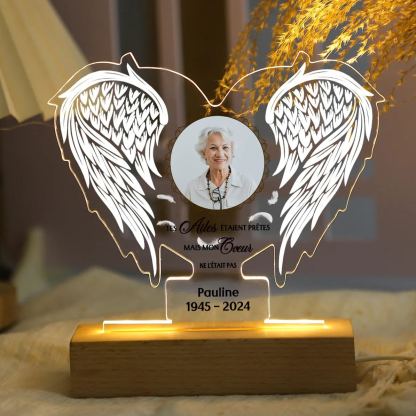 Lampe de chevet en forme de Aile LED Lumières 1 Prénom personnalisé avec photo et date Cadeau Commémoratif pour mamie ou papi | Jessemade
