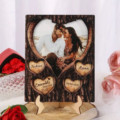 Décoration en bois en forme d’arbre 2 Prénoms personnalisés avec photo et date Cadeau pour couple saint-valentin | Jessemade