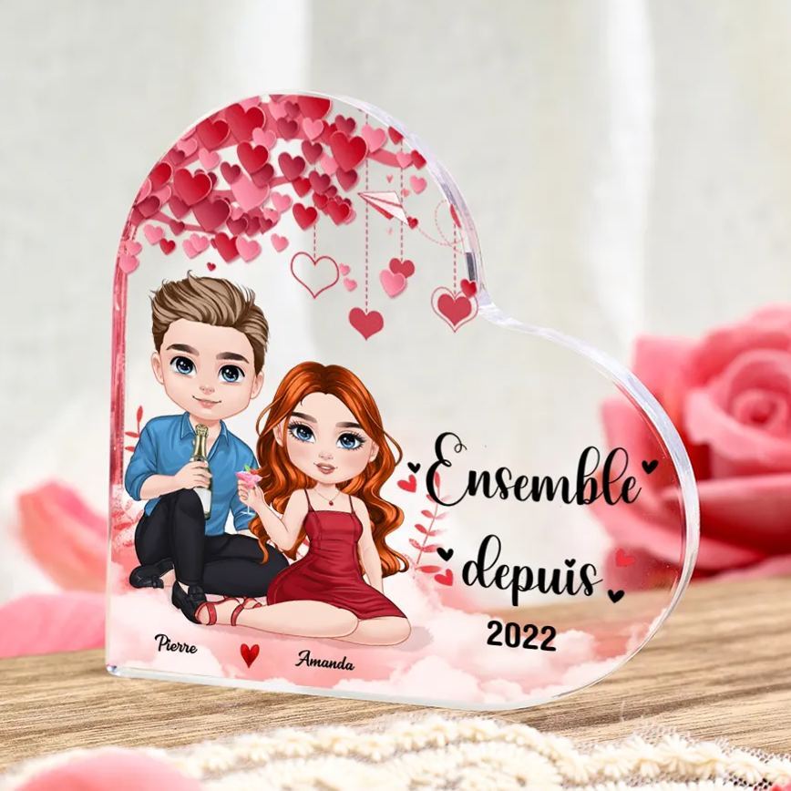 Plaque Acrylique Cœur Couple sous arbre romantique 2 Prénoms Personnalisés Cadeua pour couple Saint-Valentin | Jessemade