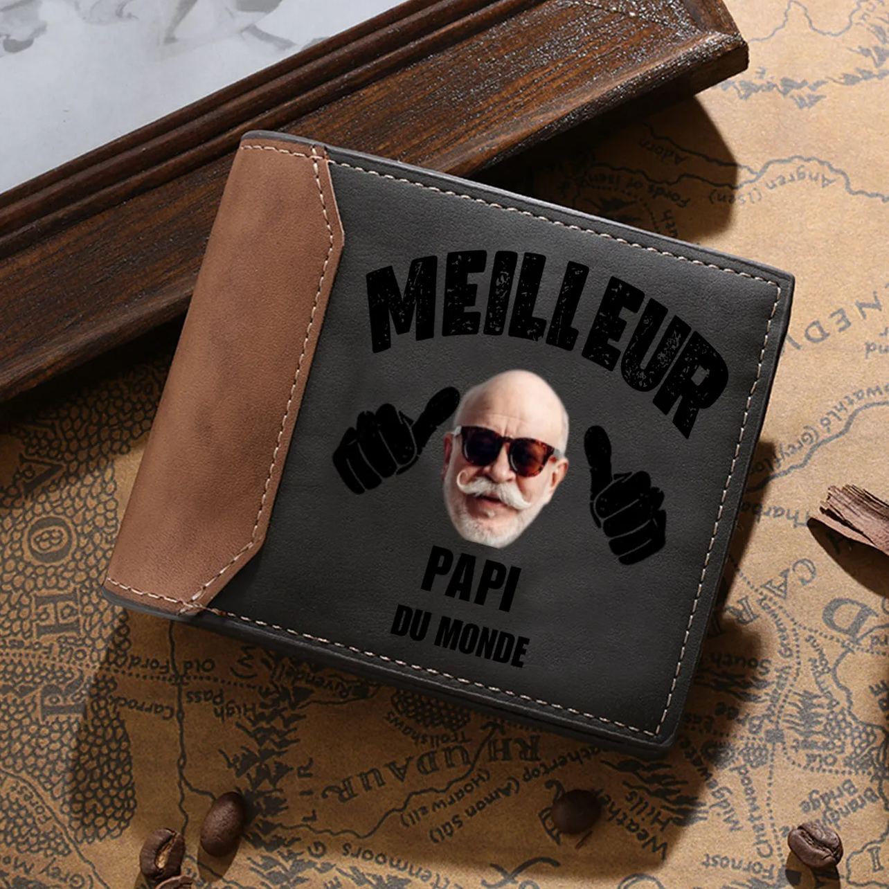 À mon papi Portefeuille Classique 1 Prénom Personnalisé avec Photo Porte-Monnaie Carte | Jessemade