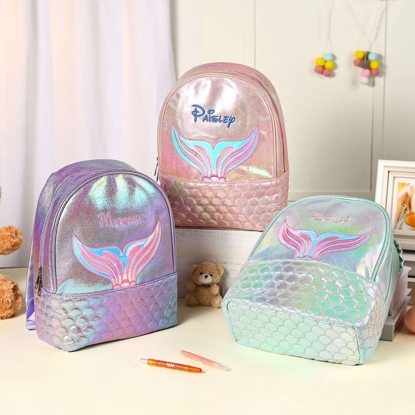 Sac à Dos Sirène Prénom Personnalisé PU Léger | Jessemade