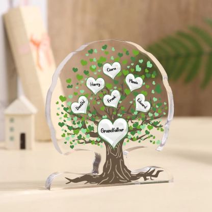 Plaque Acrylique en Forme d'Arbre de Vie Vert 3-7 Prénoms et Coeurs Personnalisés pour Famille | Jessemade