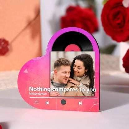 Aimant Frigo Musical en forme de Cœur Personnalisé avec 1 Photo Aimant De Réfrigérateur en bois pour Couple | Jessemade