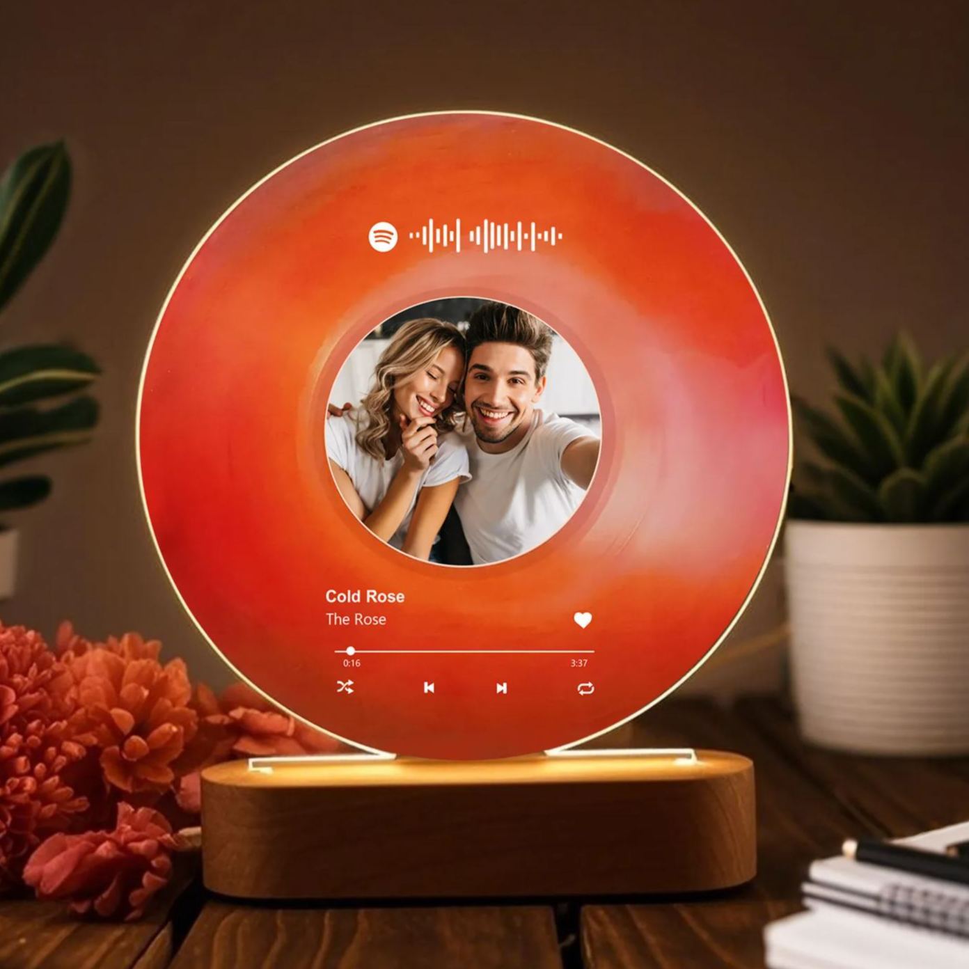Lampe de chevet LED Texte Spotify et Photo Personnalisés LED Lumières pour Couple | Jessemade