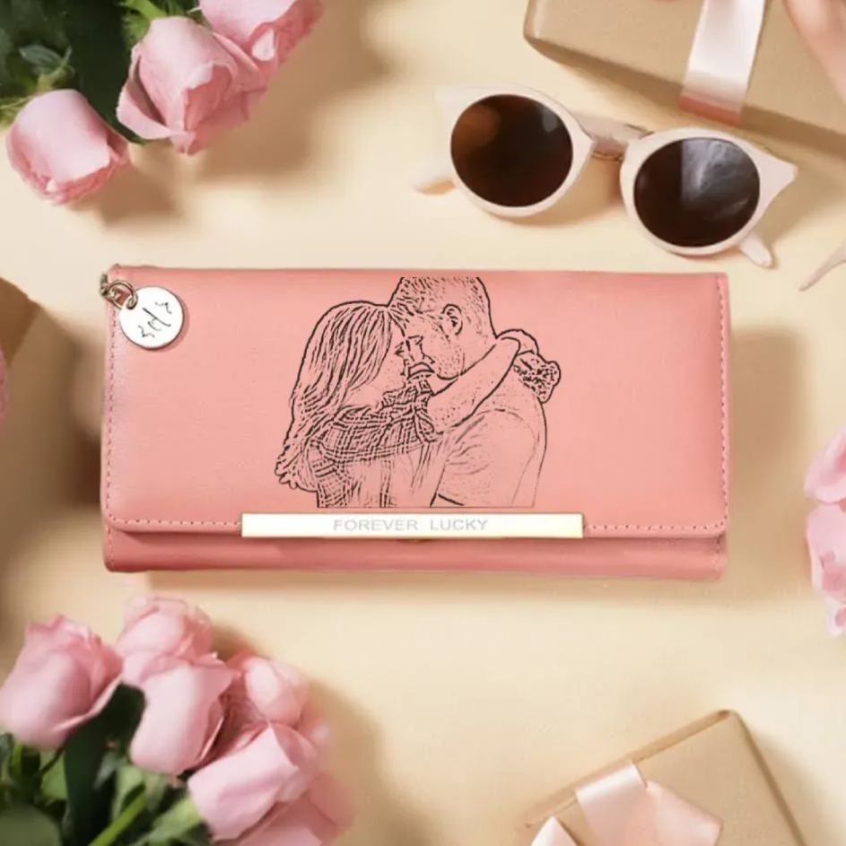 Portefeuille long en cuir PU 1 Photo et Lettre personnalisés Cadeau pour femme | Jessemade