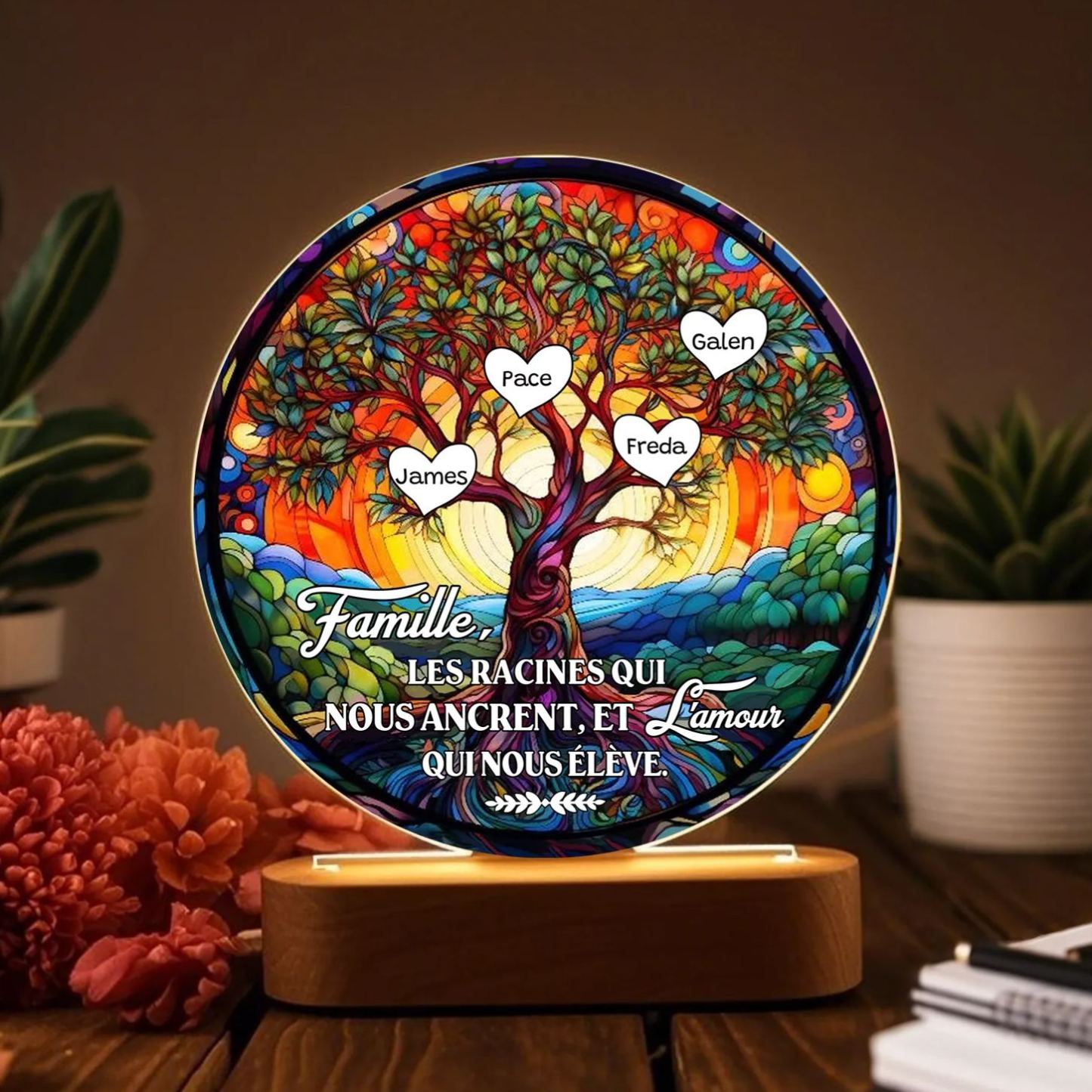 Lampe LED Arbre de Vie 4 Prénoms Personnalisé Veilleuse Personnalisé pour Famille | Jessemade