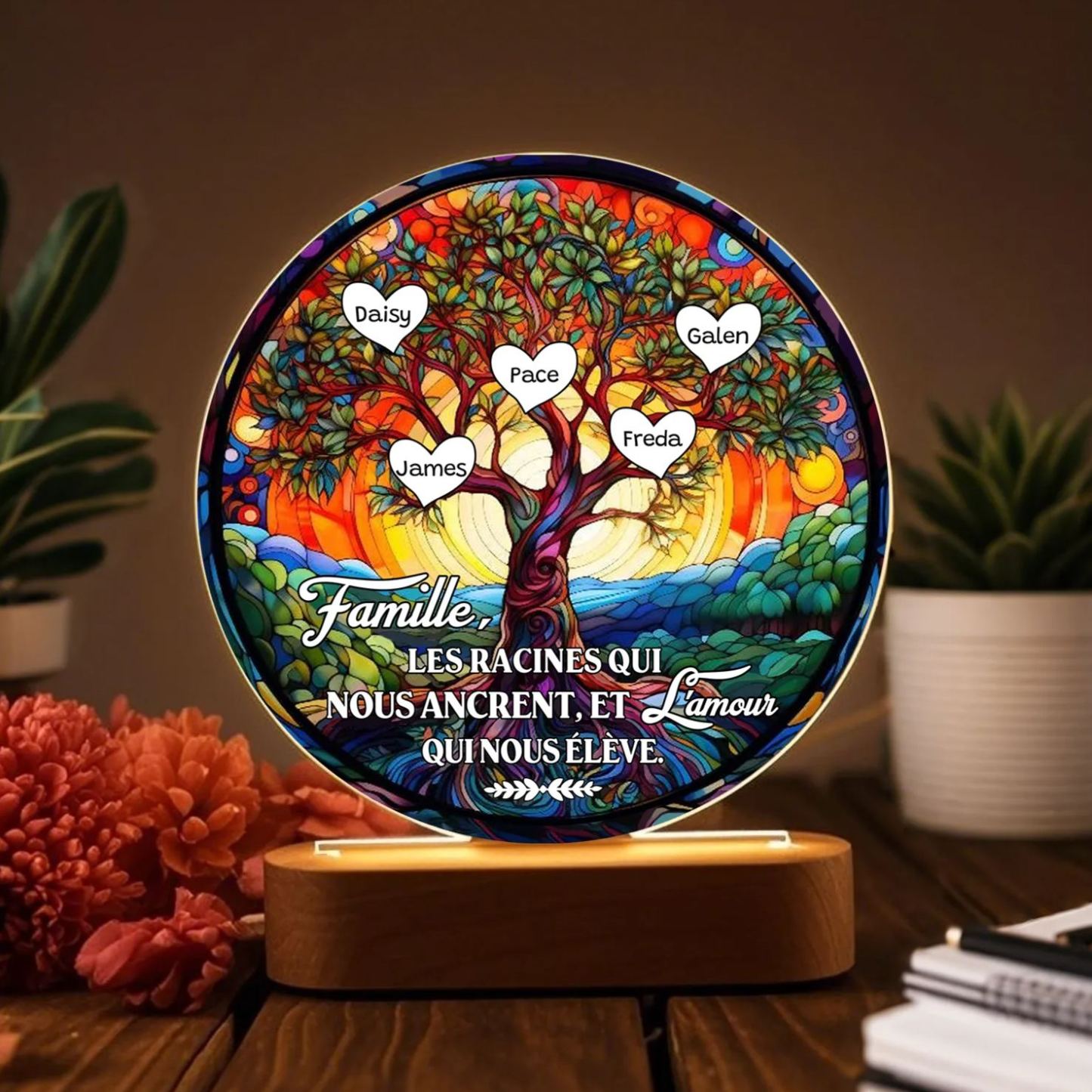 Lampe LED Arbre de Vie 5 Prénoms Personnalisé Veilleuse Personnalisé pour Famille | Jessemade