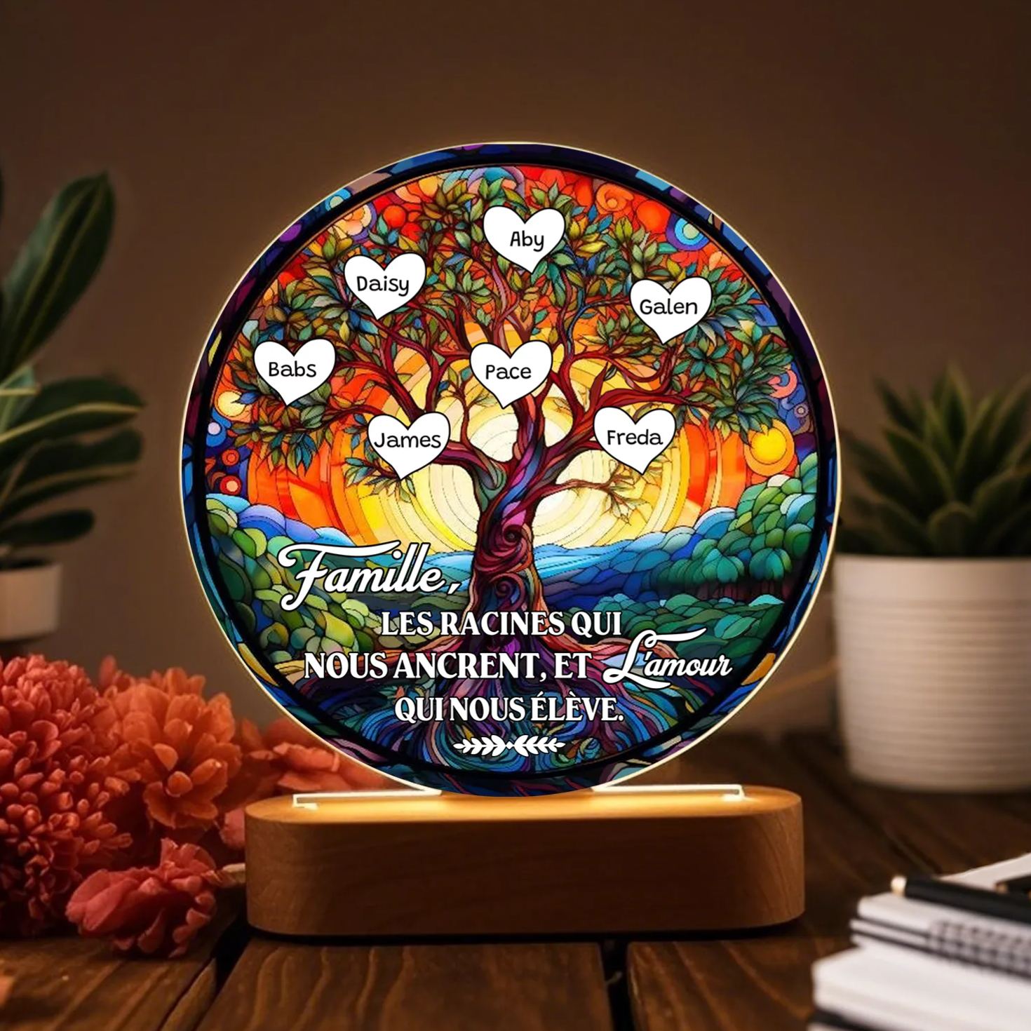 Lampe LED Arbre de Vie 7 Prénoms Personnalisé Veilleuse Personnalisé pour Famille | Jessemade