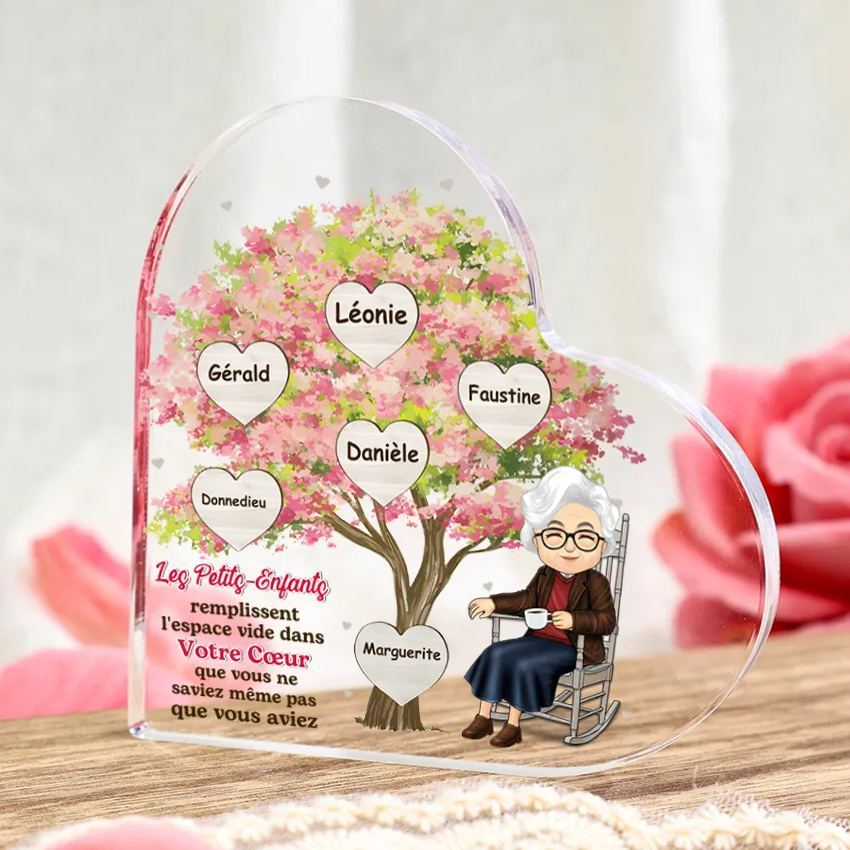 Plaque Acrylique en forme de Cœur Arbre de Vie Personnalisé avec Prénoms pour Mamie | Jessemade