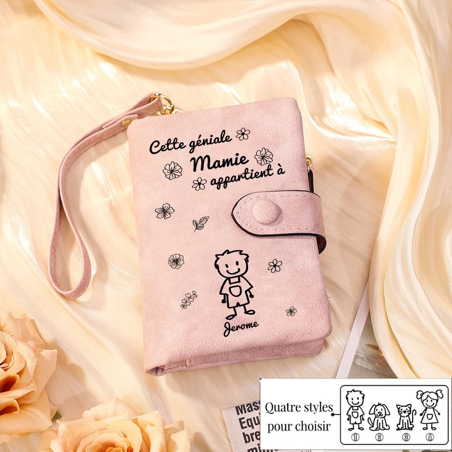 À Mamie Portefeuille Personnalisé avec 1 Prénom Porte-Monnaie Carte Rose pour Mamie | Jessemade