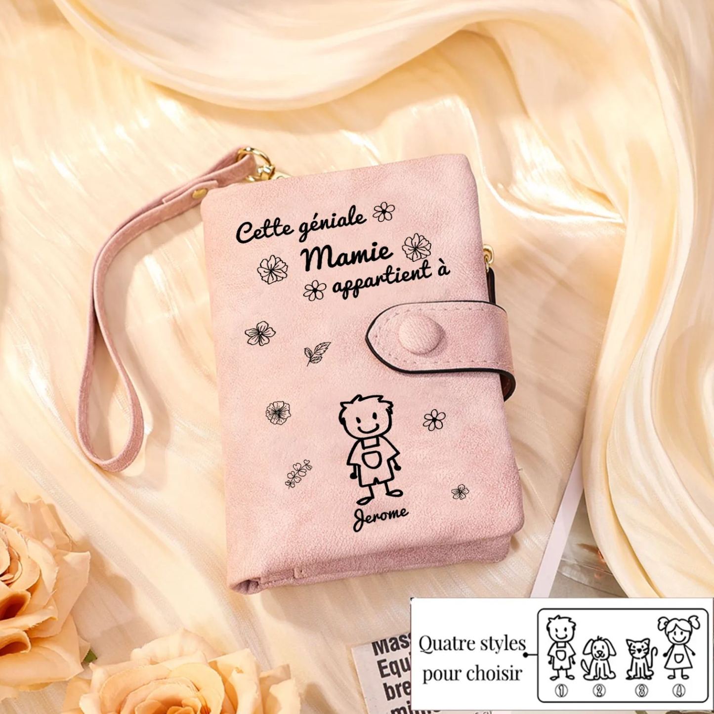 À Mamie Portefeuille Personnalisé avec 1 Prénom Porte-Monnaie Carte Rose pour Mamie | Jessemade