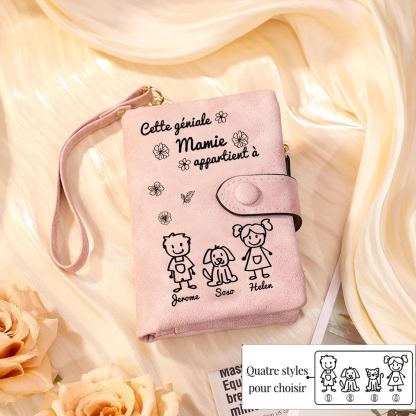 À Mamie Portefeuille Personnalisé avec 3 Prénoms Porte-Monnaie Carte Rose pour Mamie | Jessemade