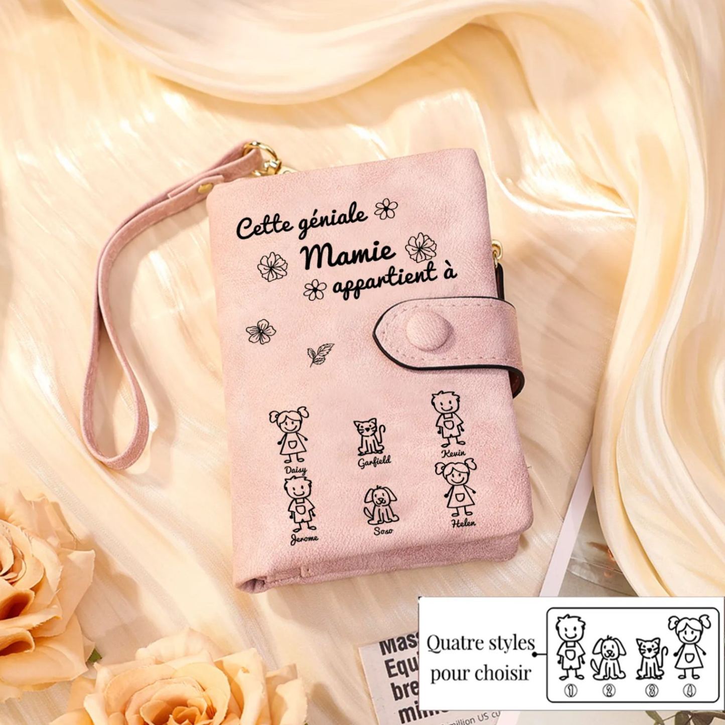 À Mamie Portefeuille Personnalisé avec 6 Prénoms Porte-Monnaie Carte Rose pour Mamie | Jessemade