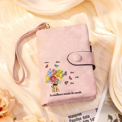 À Maman/Mamie-Portefeuille Fleur et papillons 1-6 Prénoms Personnalisés pour Femmes | Jessemade