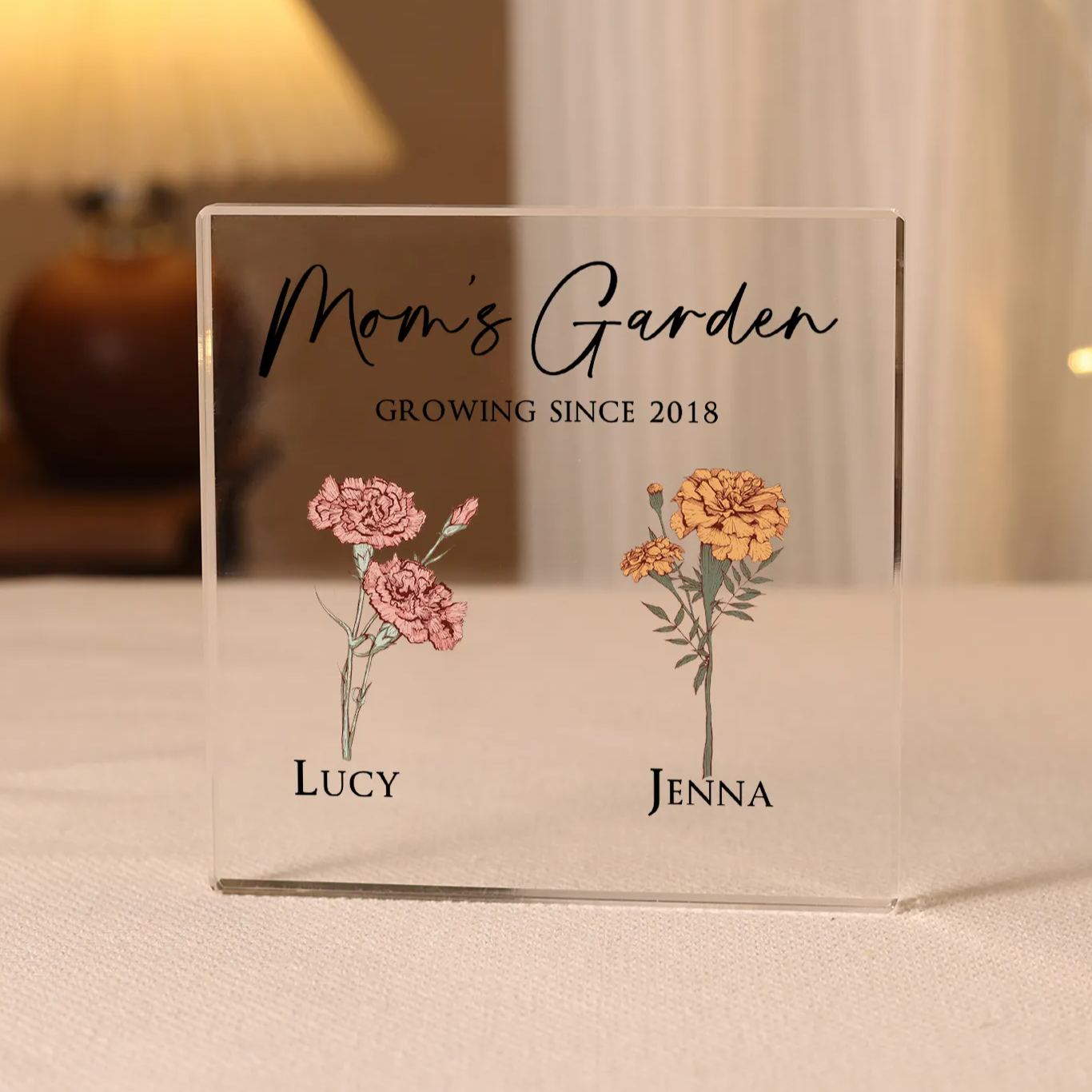 À Maman/Mamie - Plaque Acrylique Personnalisé avec Textes 2 Prénoms et Fleurs de Naissance et Déco de Maison | Jessemade