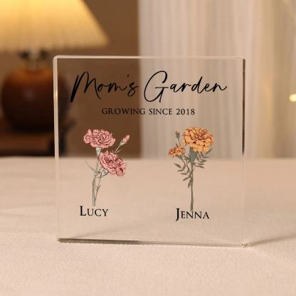 À Maman/Mamie - Plaque Acrylique Personnalisé avec Textes 2 Prénoms et Fleurs de Naissance et Déco de Maison | Jessemade