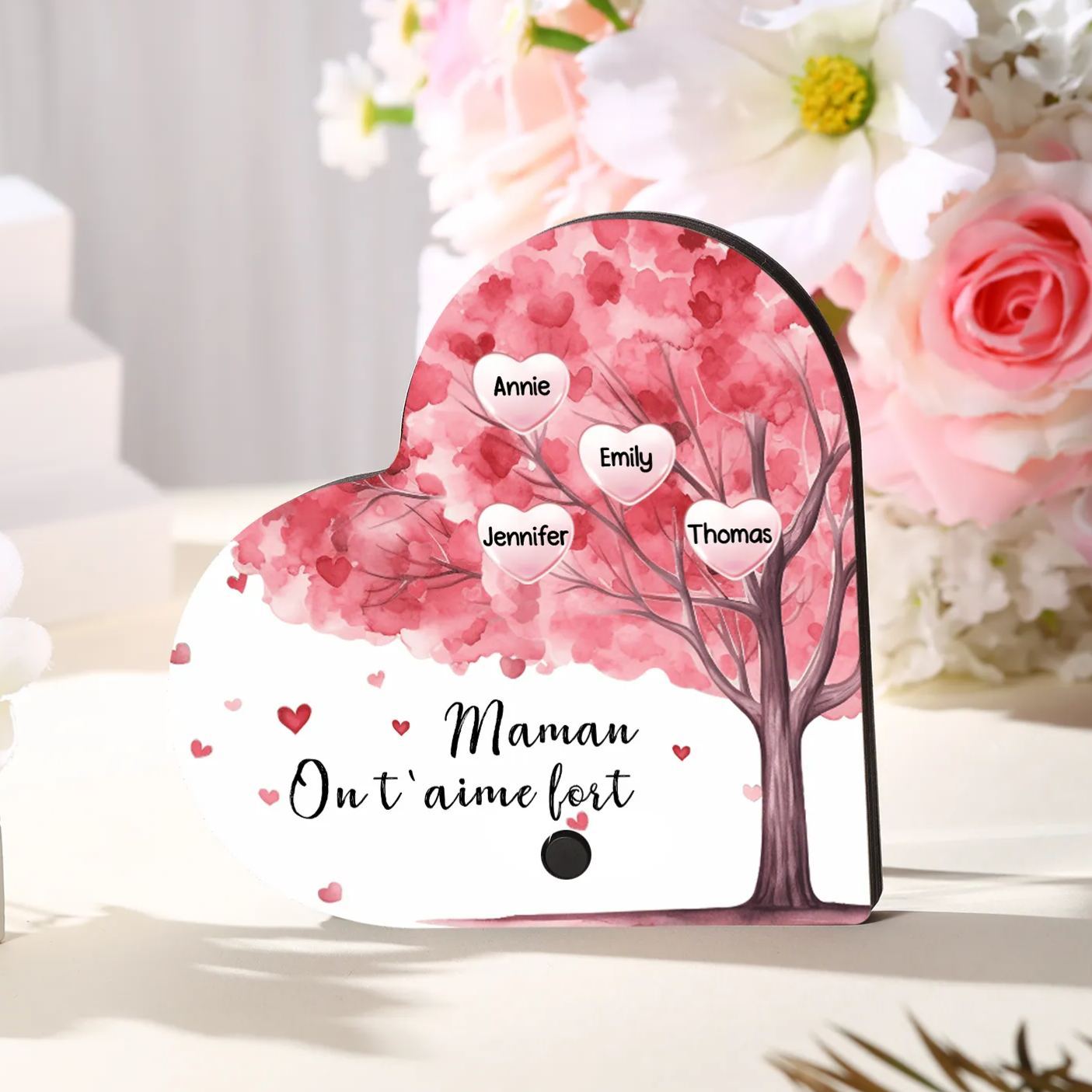 À Maman - Aimant Frigo Musical en forme de Coeur Personnalisé avec 4 Prénoms et Texte Aimant De Réfrigérateur pour Femme | Jessemade