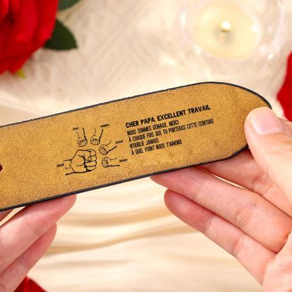 À mon Papa - Ceinture Poing en cuir personnalisée avec 6 prénoms et Lettre Cadeau pour Homme | Jessemade