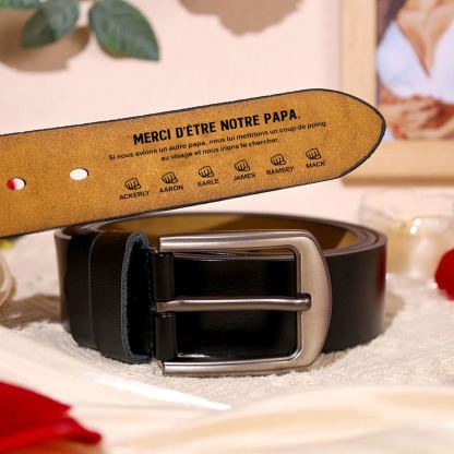 À mon Papa - Ceinture Poing en Cuir Personnalisé avec 7 Prénoms 'Merci d'être mon papa' Cadeau pour Homme | Jessemade
