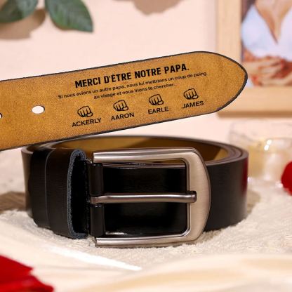 À mon Papa - Ceinture Poing en Cuir Personnalisé avec 5 Prénoms 'Merci d'être mon papa' Cadeau pour Homme | Jessemade