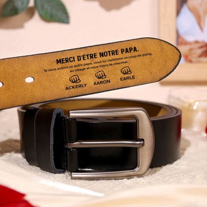 À mon Papa - Ceinture Poing en Cuir Personnalisé avec 4 Prénoms 'Merci d'être mon papa' Cadeau pour Homme | Jessemade